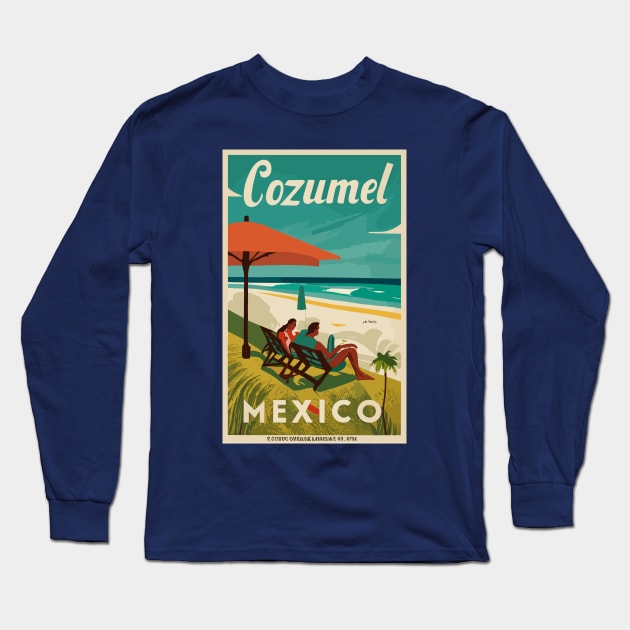 A Vintage Travel Art of Cozumel - Mexico Long Sleeve T-Shirt by goodoldvintage